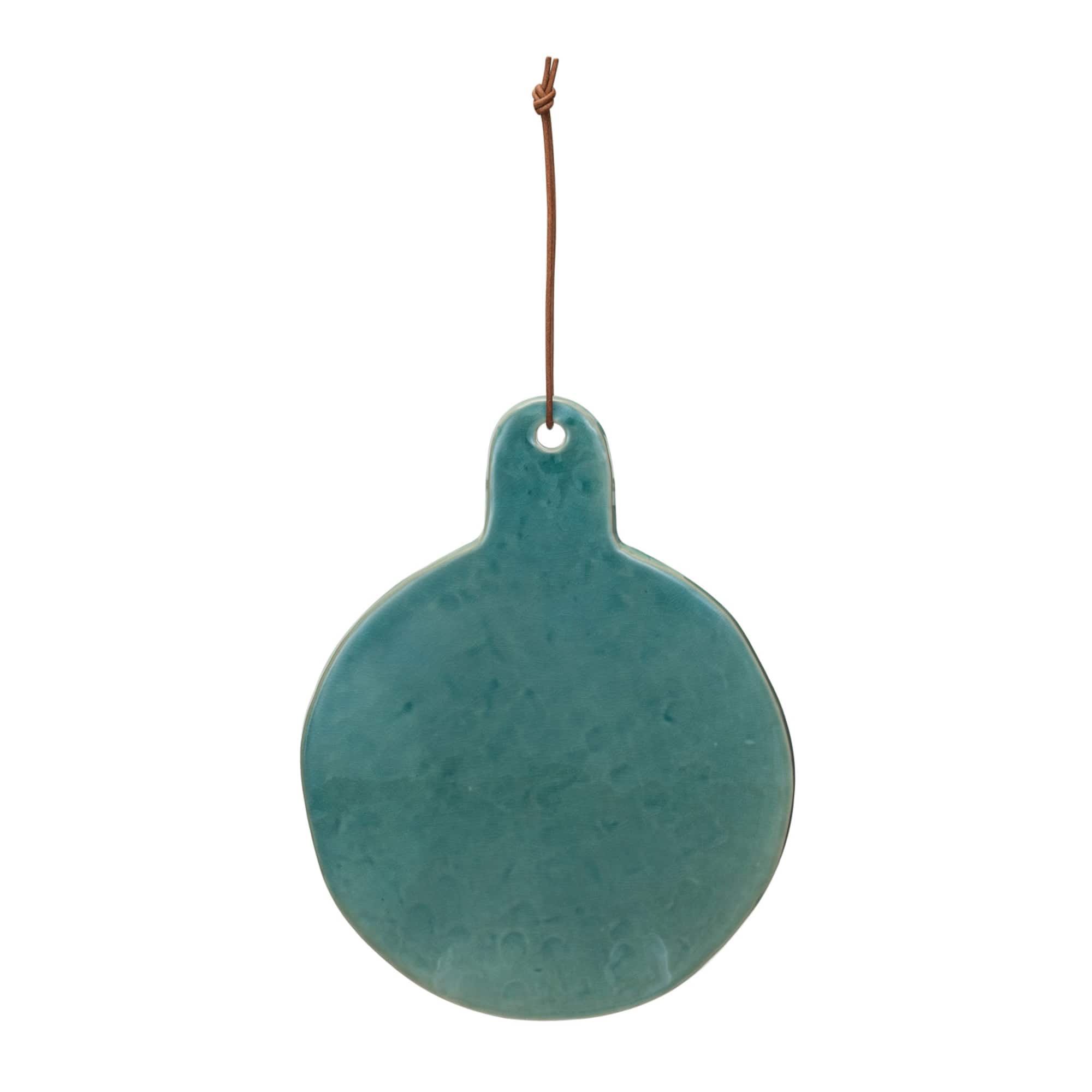 Hello Honey® 13.75" Aqua Round Stoneware Cheese Board with Leather Tie